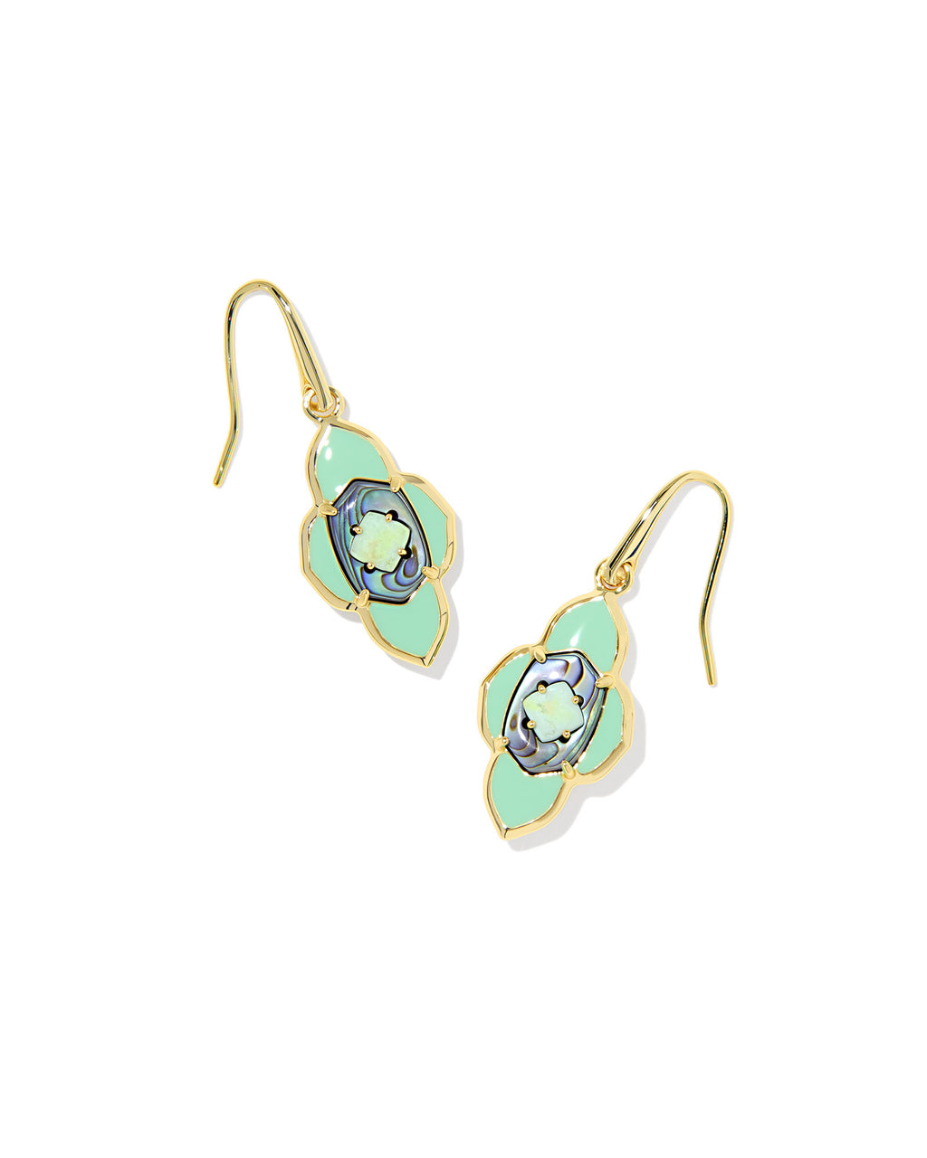 Kendra Scott Abbie Medallion Small Drop Earrings - Gold Abalone Sea Green Mix