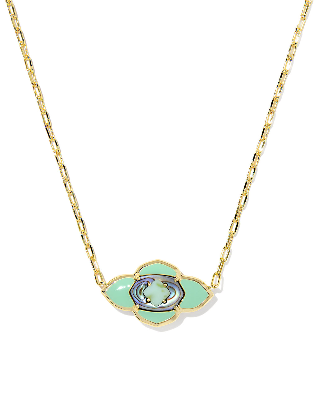 Kendra Scott Abbie Medallion Short Pendant Necklace - Gold Abalone Sea Green Mix