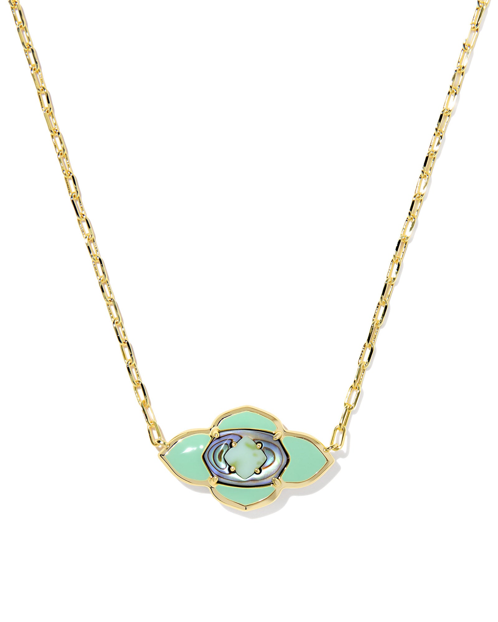 Kendra Scott Abbie Medallion Short Pendant Necklace - Gold Abalone Sea Green Mix