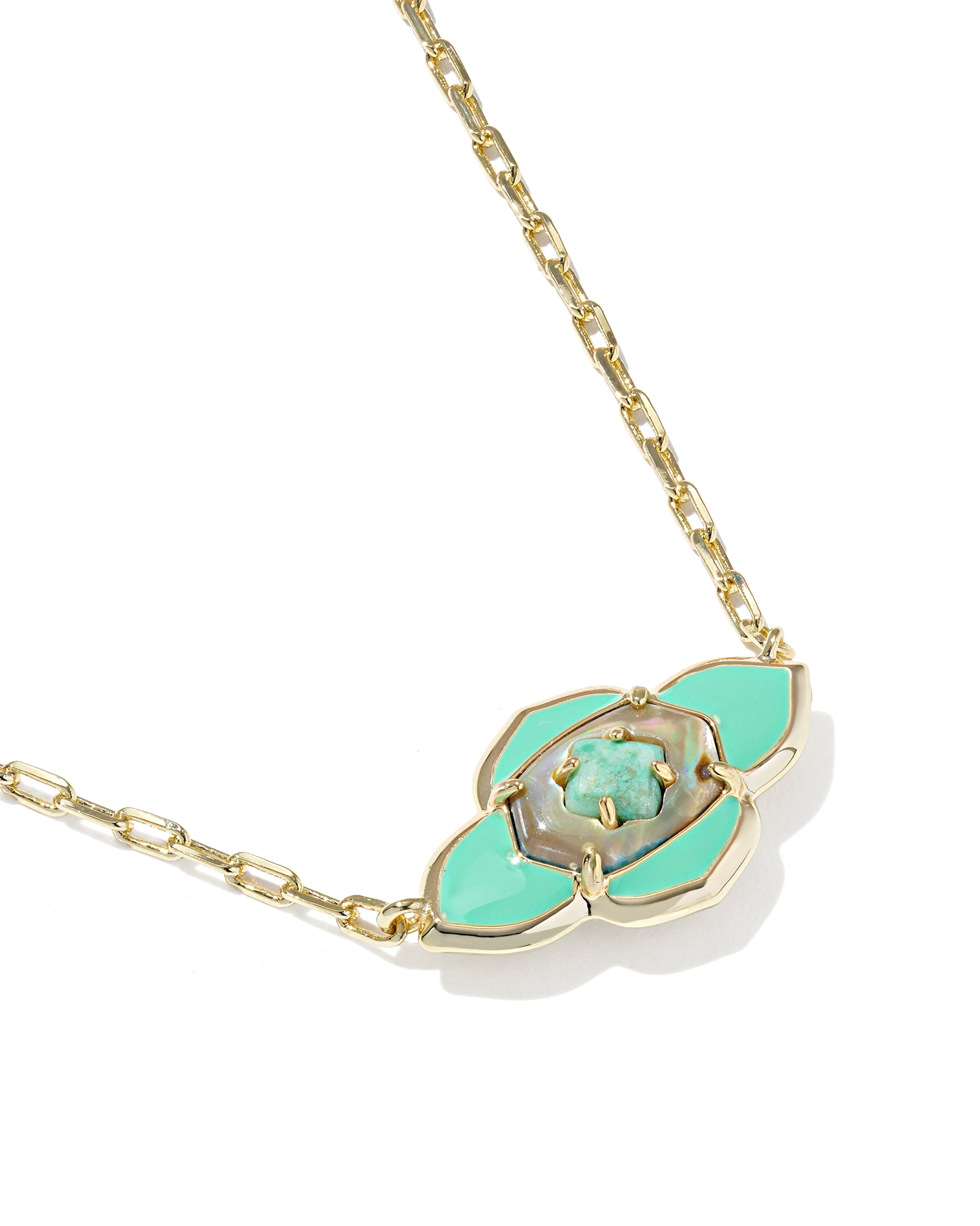 Kendra Scott Abbie Medallion Short Pendant Necklace - Gold Abalone Sea Green Mix