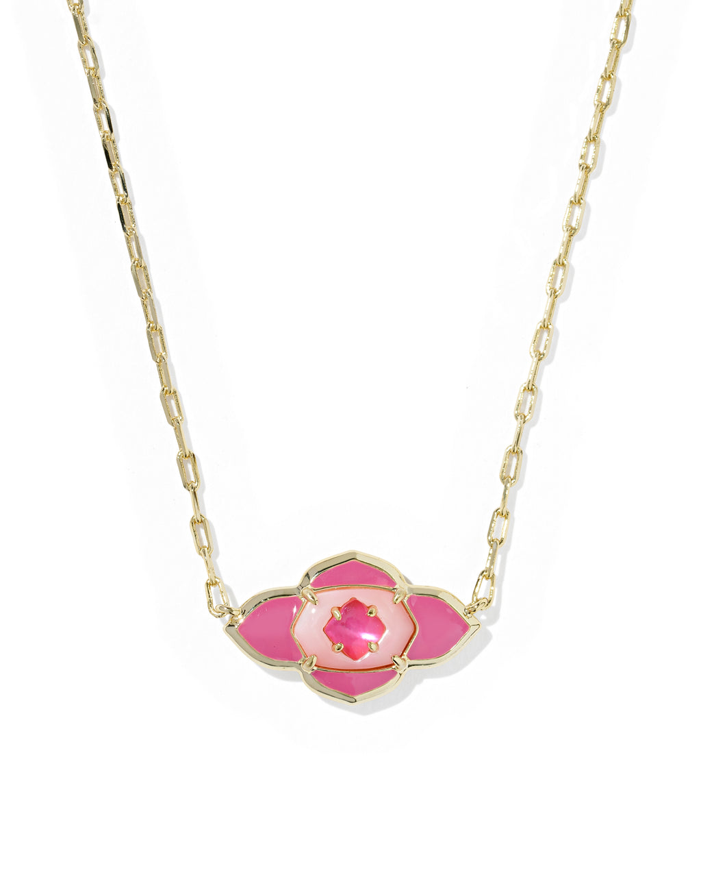 Kendra Scott Abbie Medallion Short Pendant Necklace - Gold Hot Pink Mix