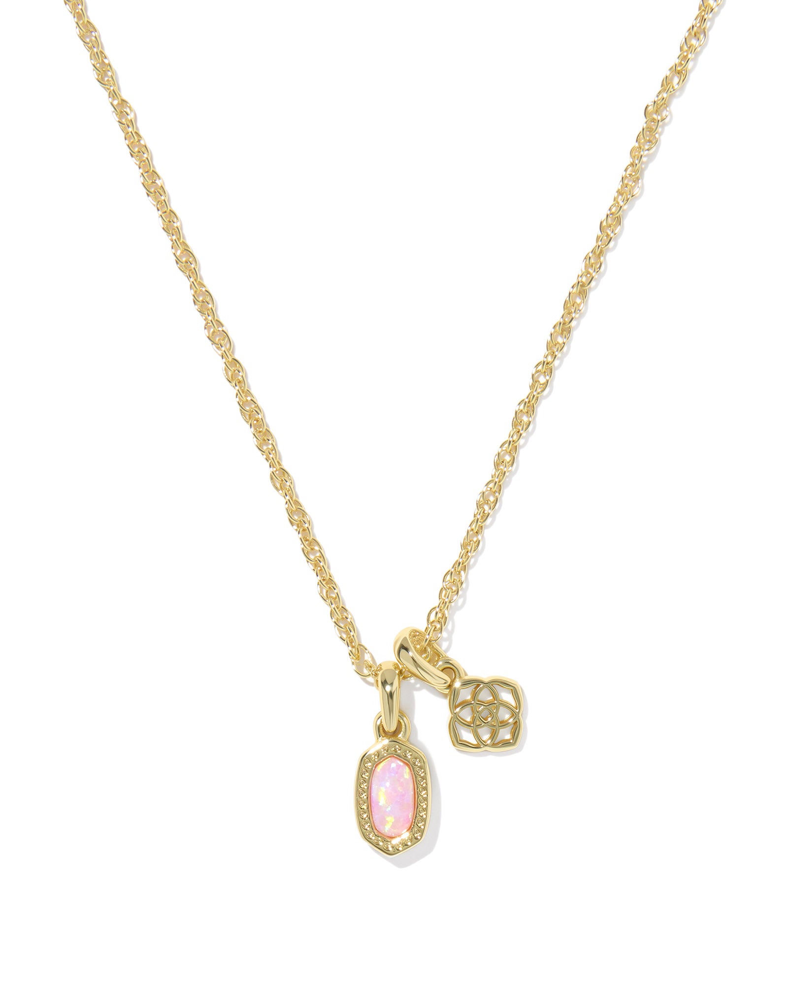 Kendra Scott Mini Elisa Dira Necklace - Gold Light Pink Lab Grown Opal