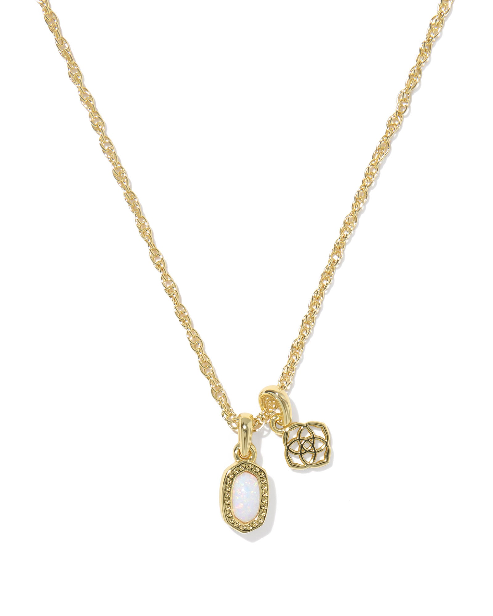 Kendra Scott Mini Elisa Dira Necklace - Gold Bright White Lab Grown Opal