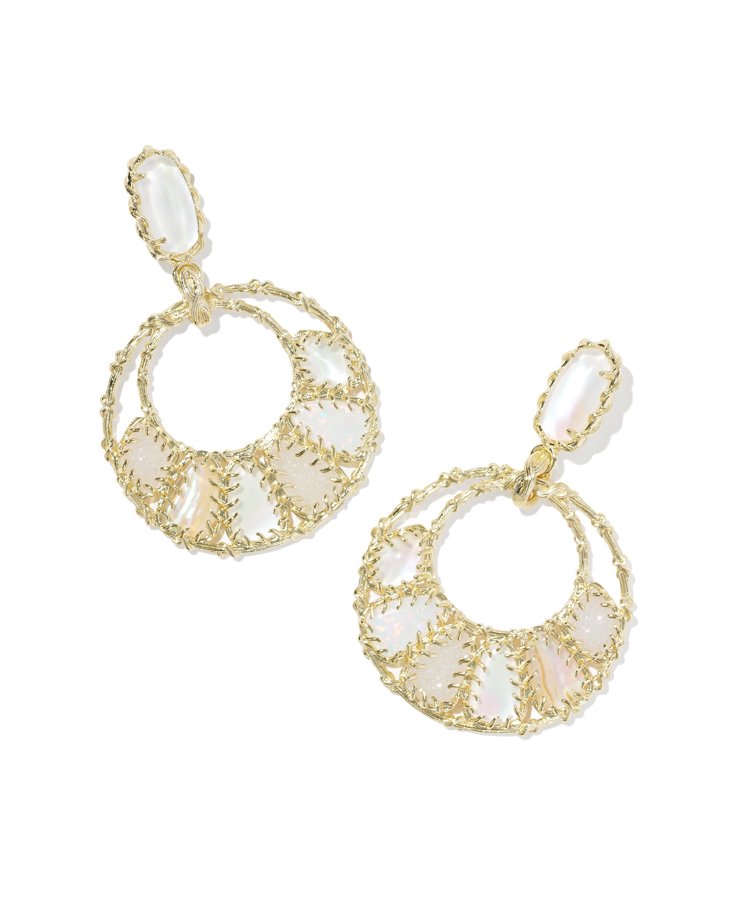 Kendra Scott Dolly Parton Patchwork Open Frame Statement Earrings - Gold White Mix