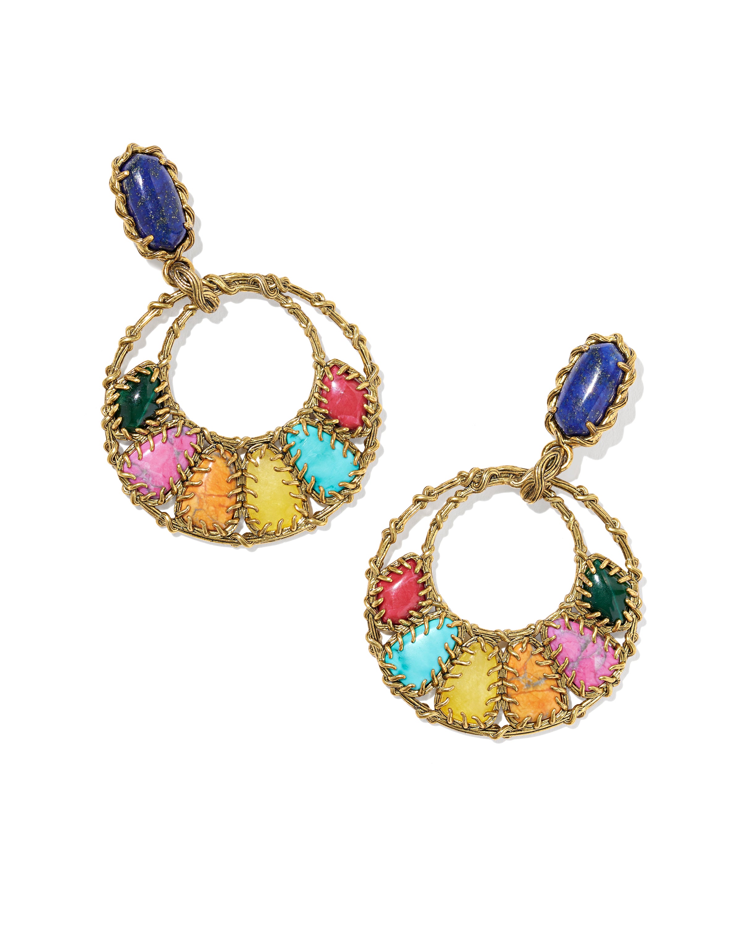 Kendra Scott Dolly Parton Patchwork Open Frame Statement Earrings - Vintage Gold Bright Multi Mix