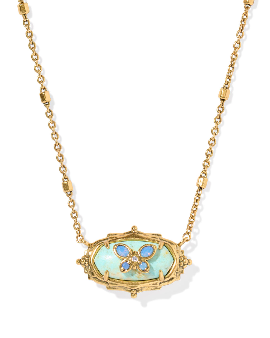 Kendra Scott Dolly Parton Elisa Butterfly Short Pendant Necklace - Vintage Gold Sea Green Chrysocolla