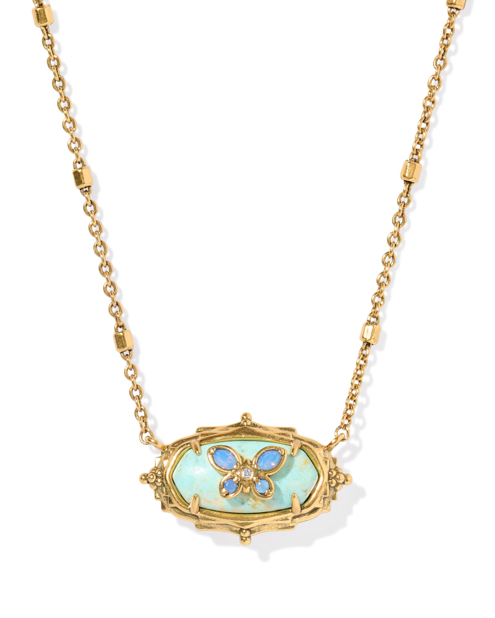 Kendra Scott Dolly Parton Elisa Butterfly Short Pendant Necklace - Vintage Gold Sea Green Chrysocolla