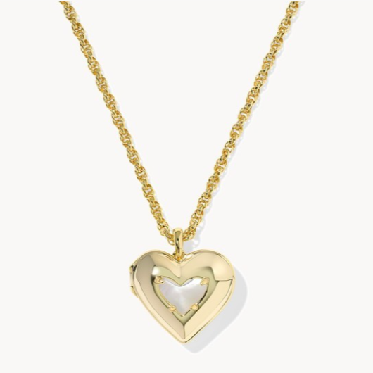 Kendra Scott Ari Puffy Heart Locket Short Pendant Necklace - Gold Ivory Mother Of Pearl
