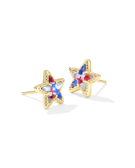 Kendra Scott Cassidy Stud Earrings - Gold Red White Blue Star Illusion