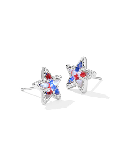 Kendra Scott Cassidy Stud Earrings - Silver Red White Blue Star Illusion
