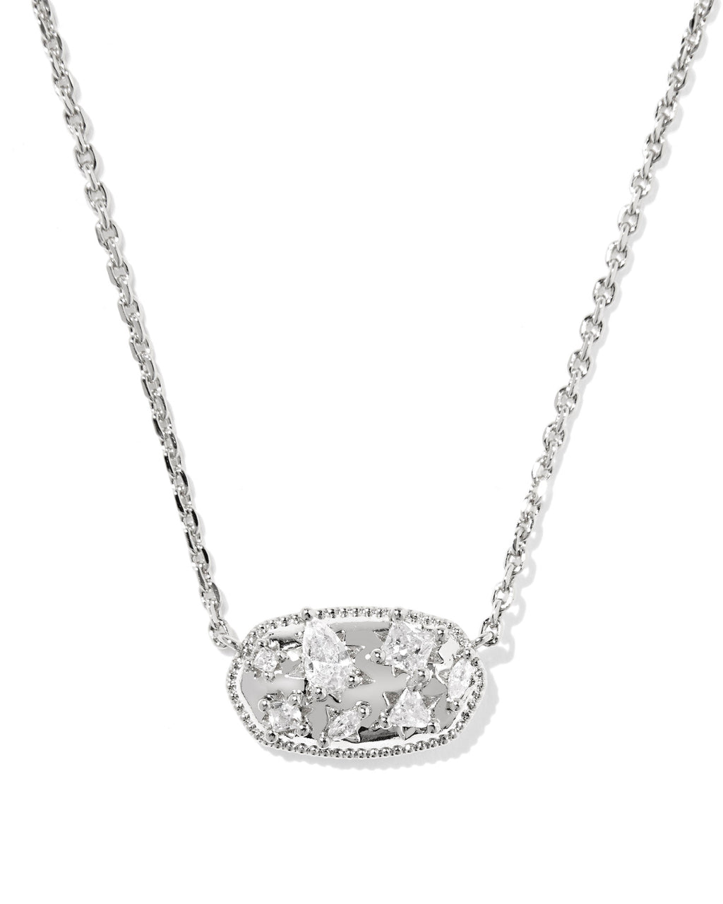 Kendra Scott Holland Crystal Short Pendant Necklace - Silver White Crystal