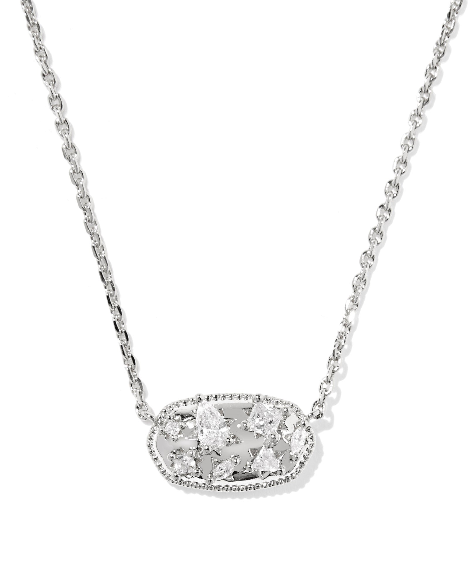 Kendra Scott Holland Crystal Short Pendant Necklace - Silver White Crystal