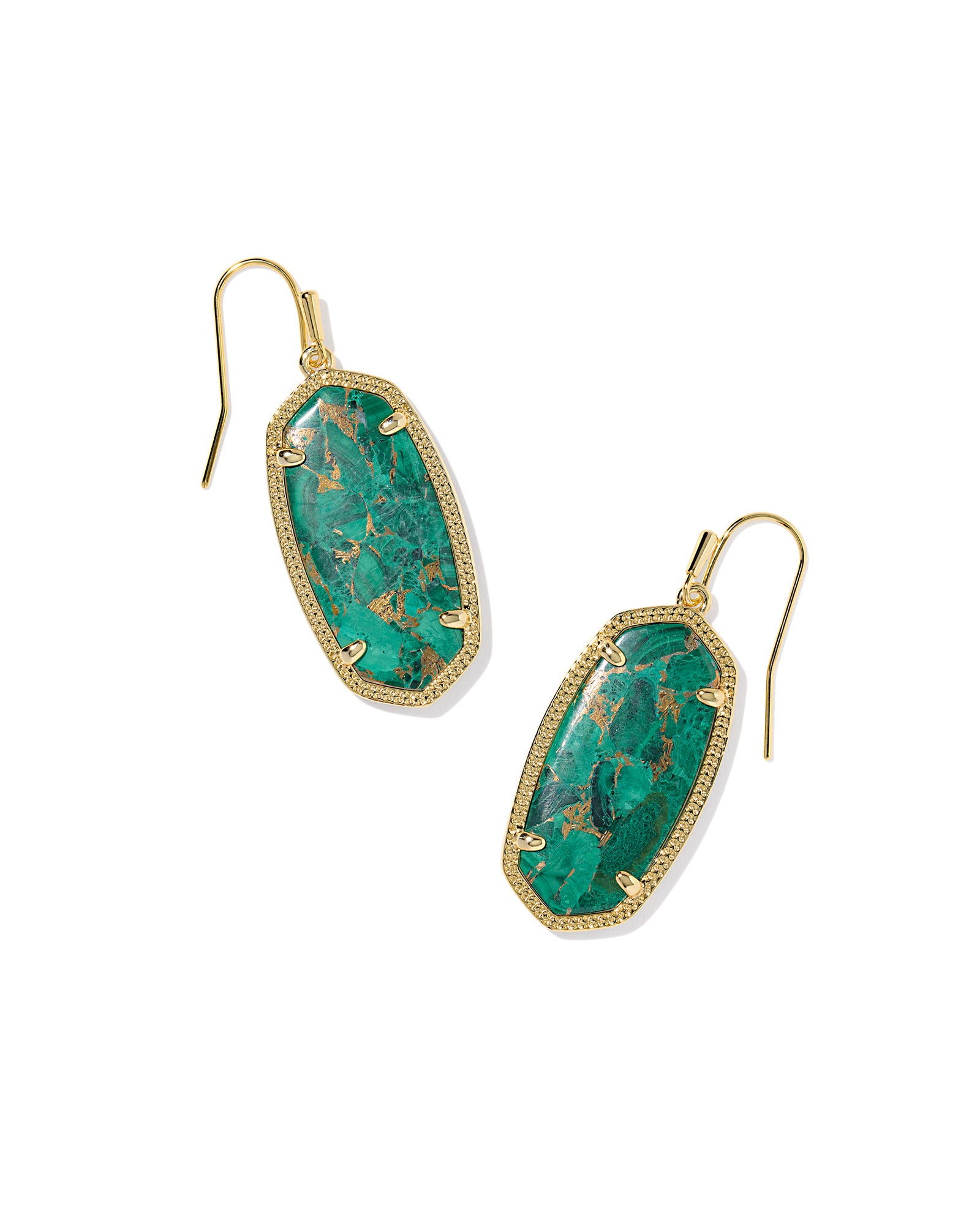 Kendra Scott Elle Drop Earrings - Gold Bronze Veined Green Malachite