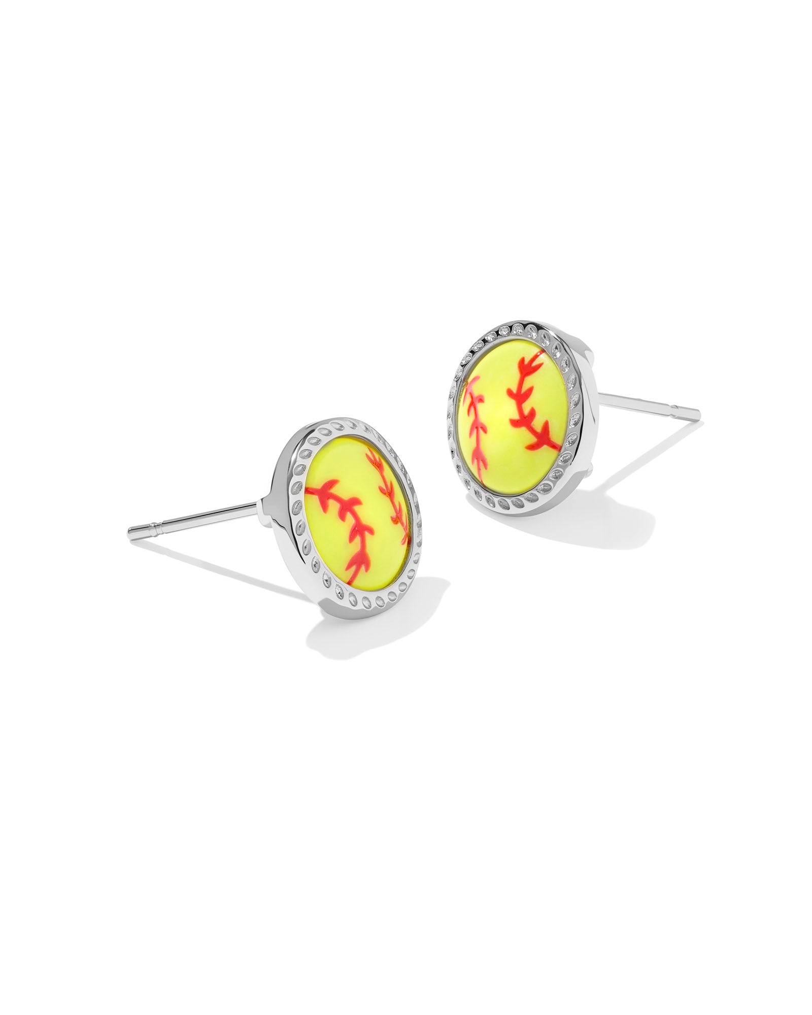 Kendra Scott Softball Stud Earrings - Silver Chartreuse Magnesite
