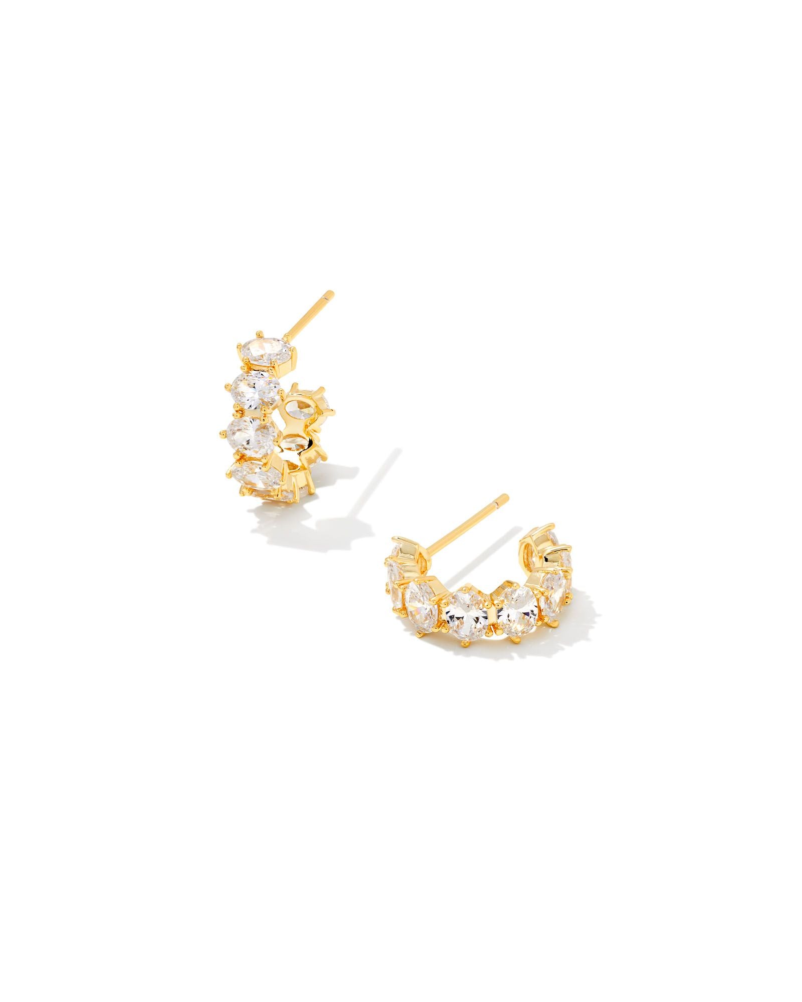 Kendra Scott Cailin Crystal Huggie Earrings - Gold Metal White CZ