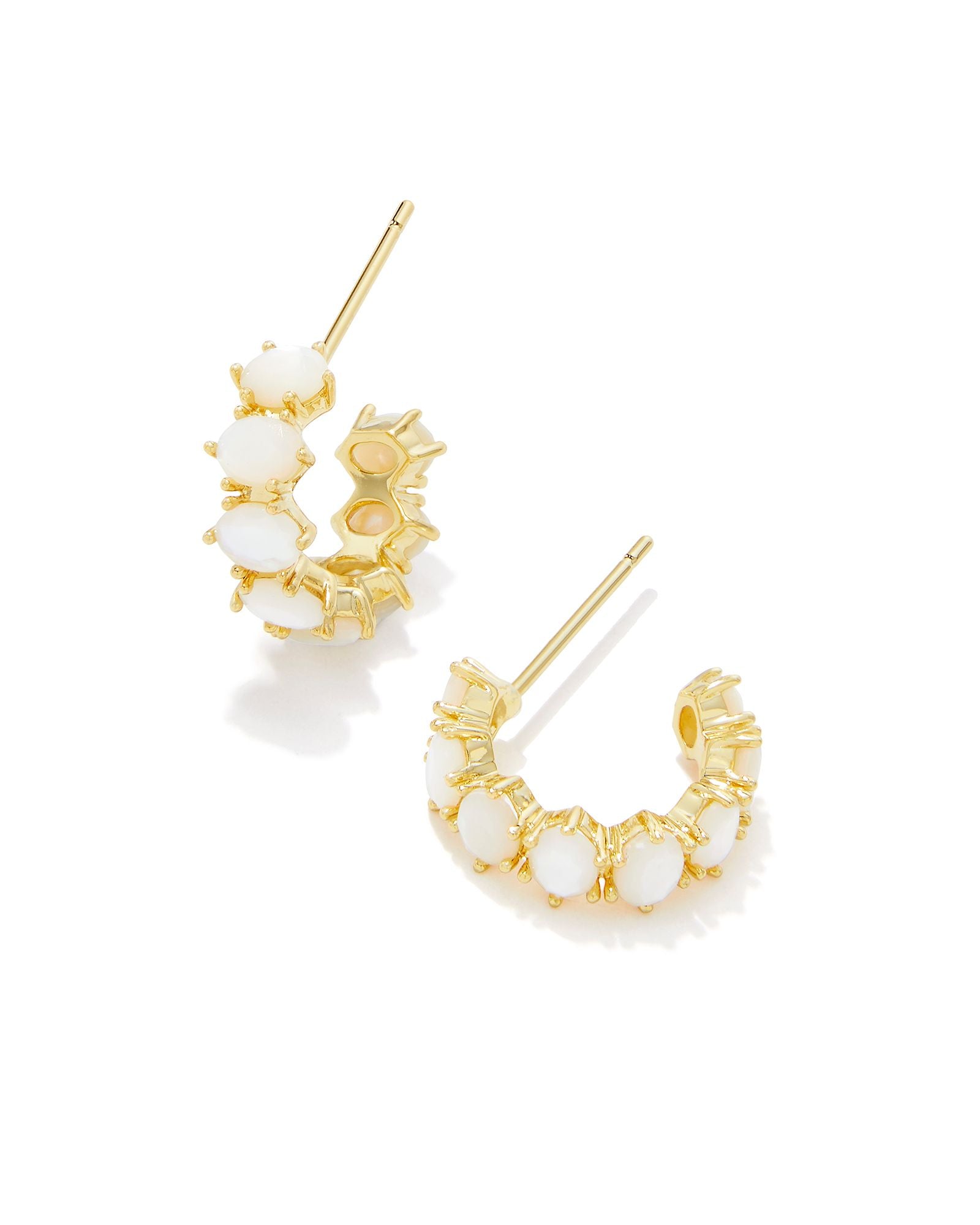Kendra Scott Cailin Crystal Huggie Earrings - Gold Ivory Mother Of Pearl