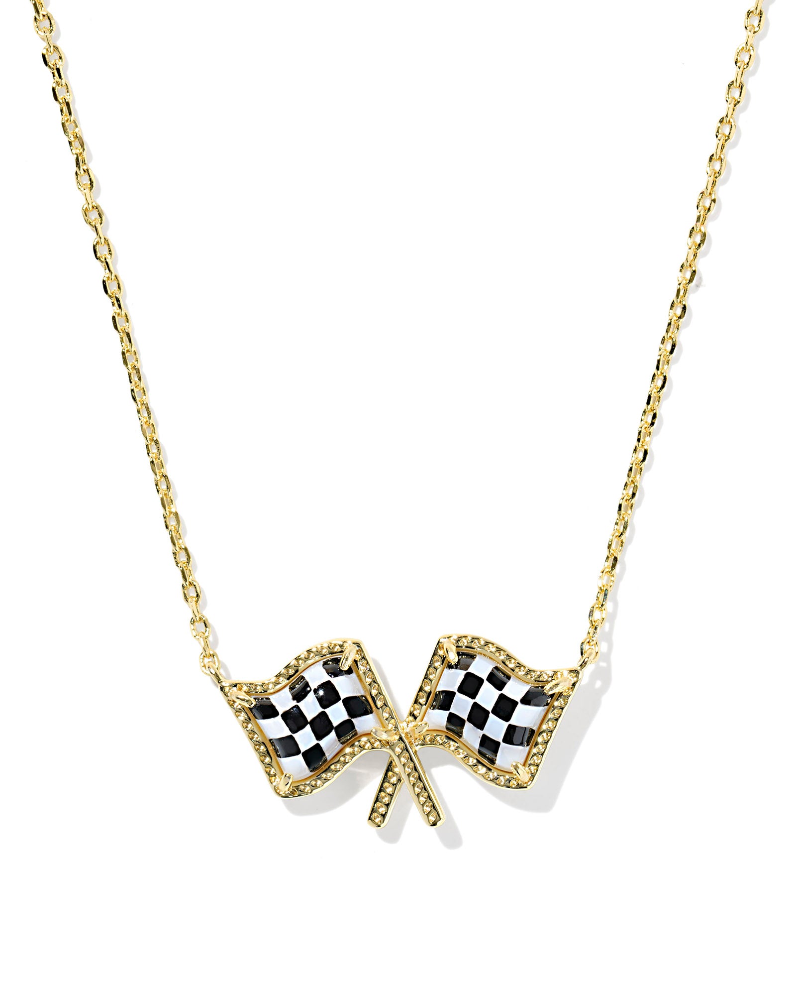 Kendra Scott Softball Checkered Flag Short Pendant Necklace - Gold White Mother Of Pearl