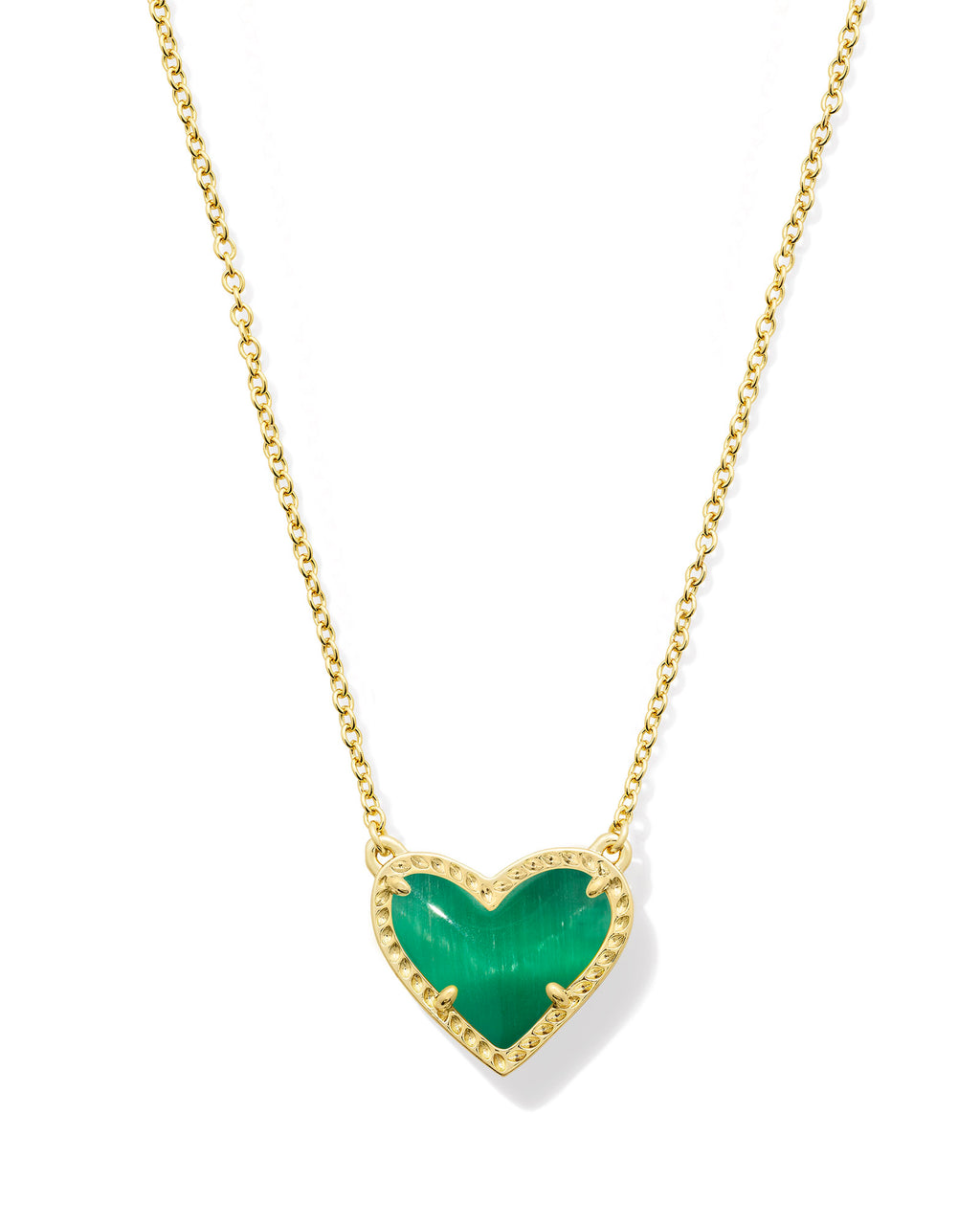 Kendra Scott Ari Heart Pendant Necklace - Gold Emerald Cat's Eye