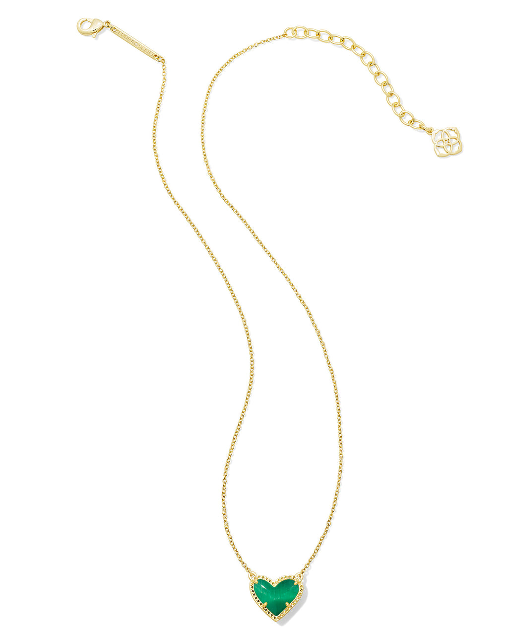 Kendra Scott Ari Heart Pendant Necklace - Gold Emerald Cat's Eye
