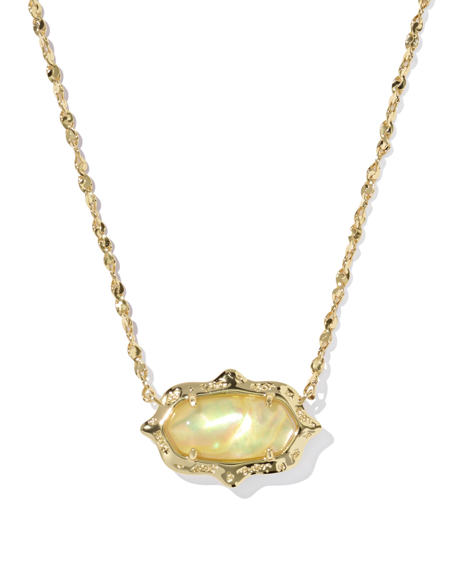 Kendra Scott Elisa Scallop Frame Short Pendant Necklace - Gold Yellow Iridescent Abalone
