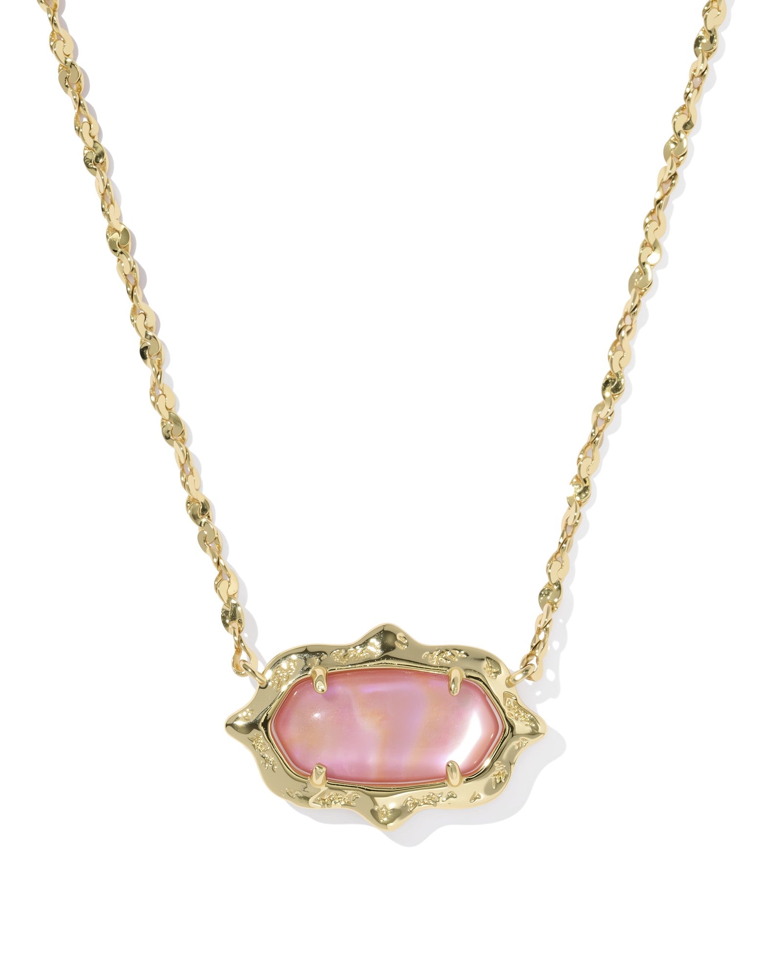 Kendra Scott Elisa Scallop Frame Short Pendant Necklace - Gold Light Pink Iridescent Abalone