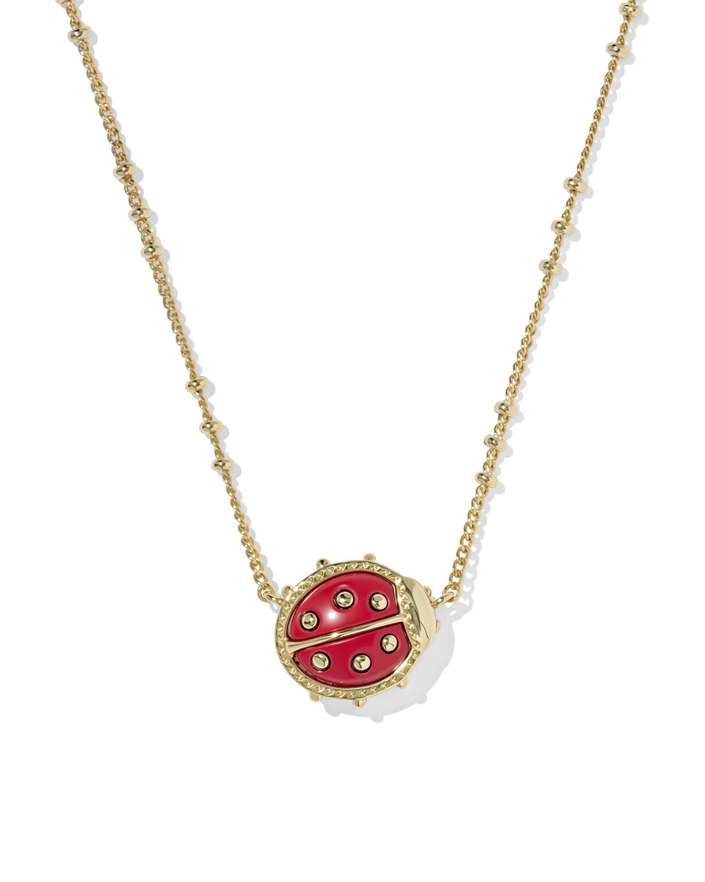 Kendra Scott Ladybug Short Pendant Necklace -  Gold Red Vermillion Magnesite