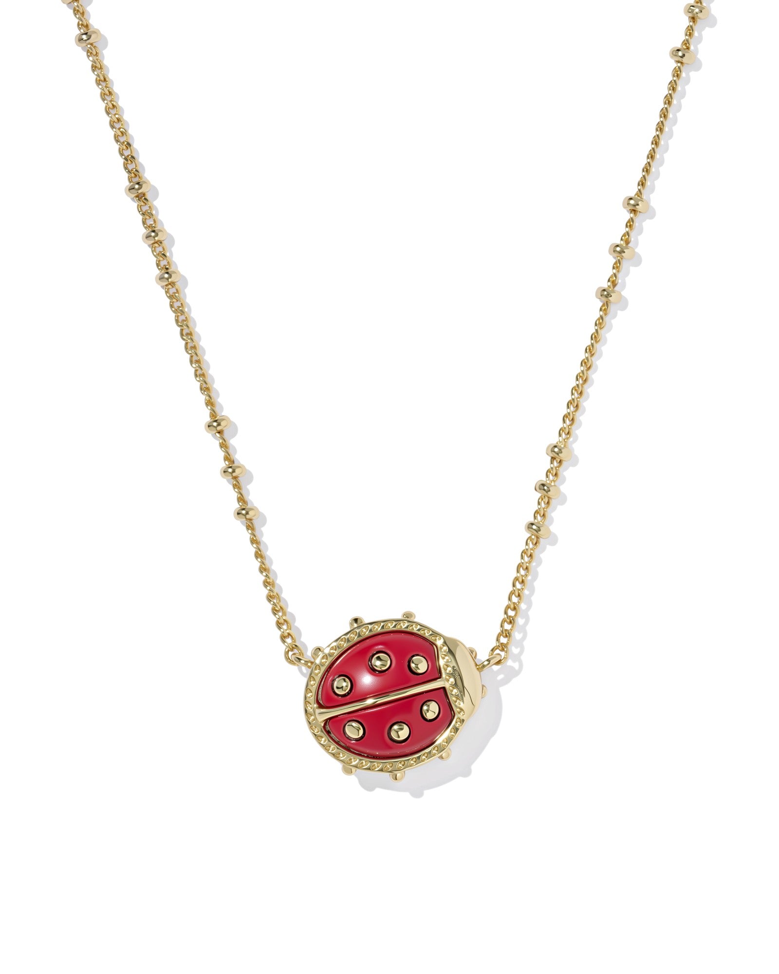 Kendra Scott Ladybug Short Pendant Necklace -  Gold Red Vermillion Magnesite