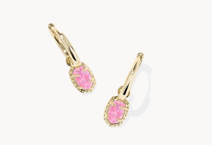 Kendra Scott Emilie Huggie Earrings - Gold Pink Iridescent Glitter Glass