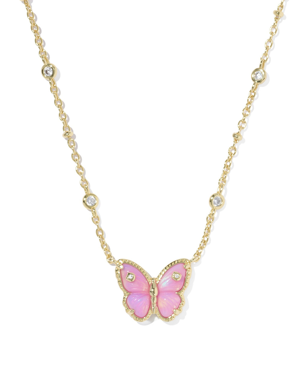 Kendra Scott Cailey Butterfly Short Pendant Necklace - Gold Pink Opalescent Resin