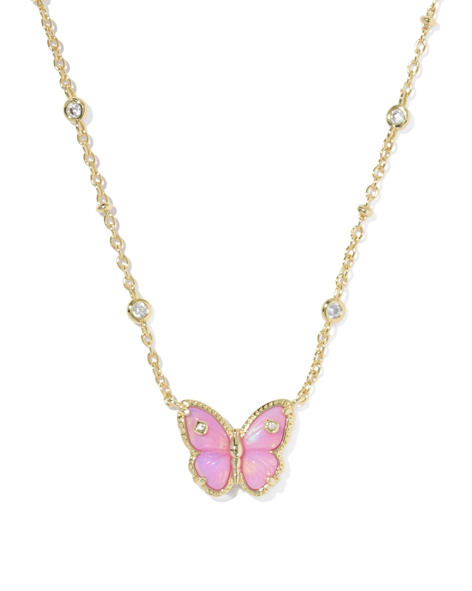 Kendra Scott Cailey Butterfly Short Pendant Necklace - Gold Pink Opalescent Resin