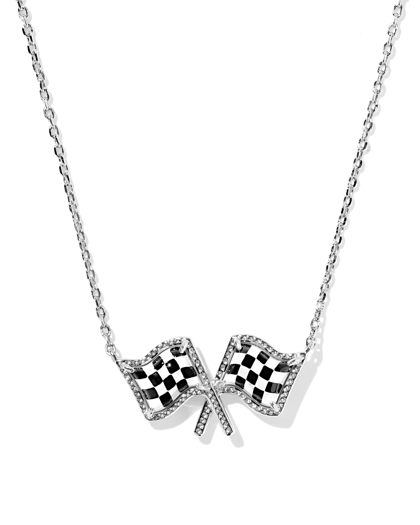 Kendra Scott Softball Checkered Flag Short Pendant Necklace - Silver White Mother Of Pearl
