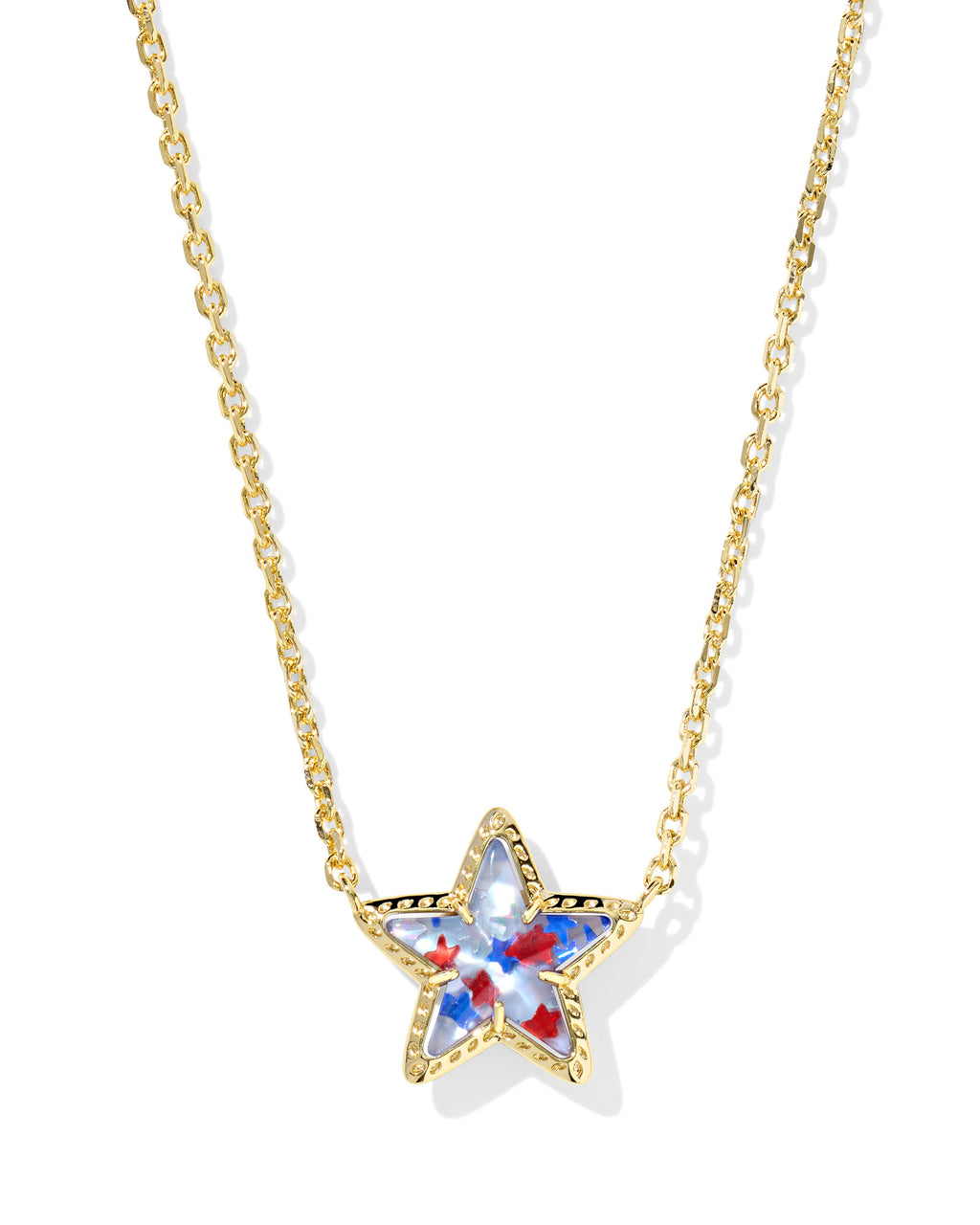 Kendra Scott Cassidy Short Pendant Necklace - Gold Red White Blue Star Illusion