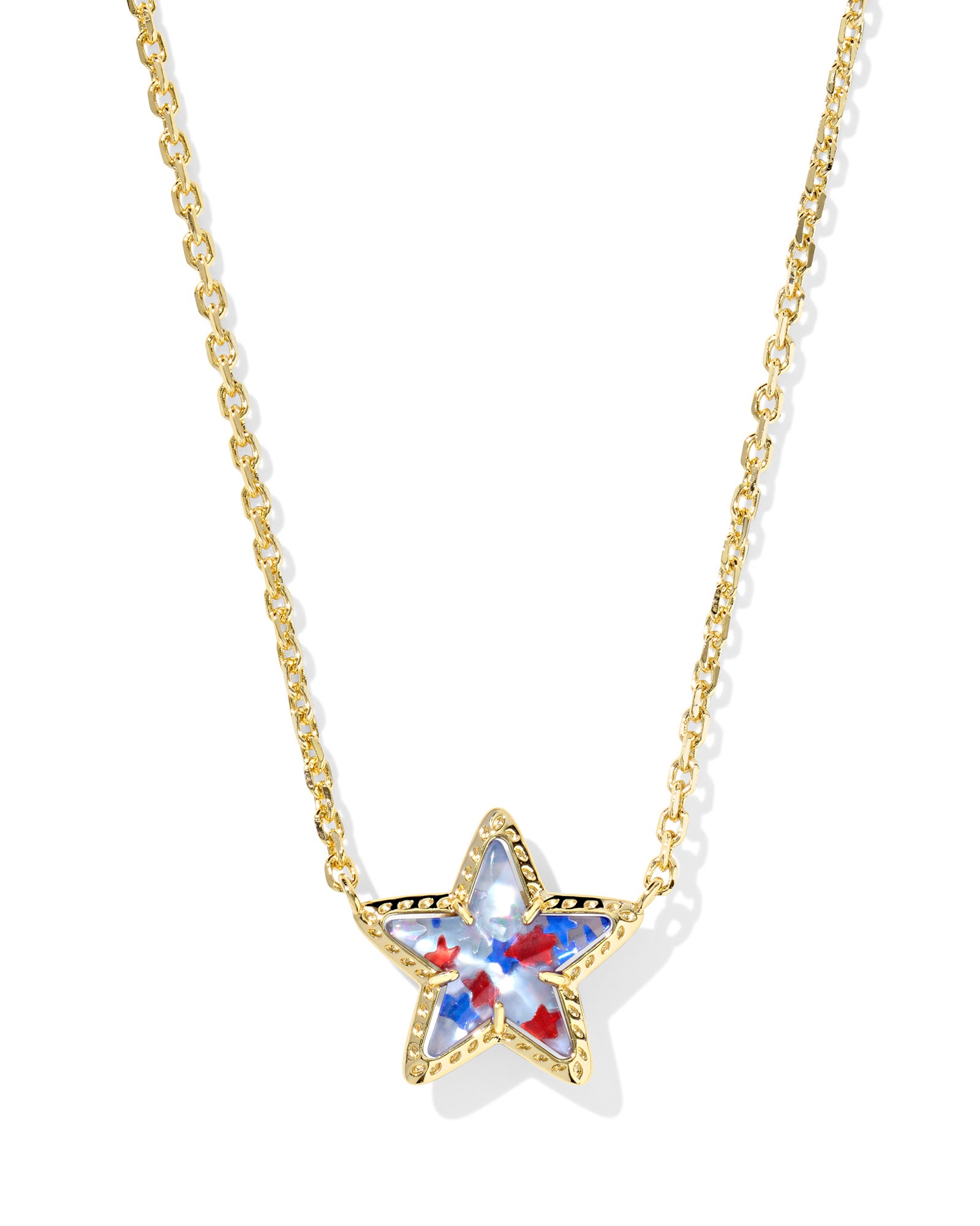 Kendra Scott Cassidy Short Pendant Necklace - Gold Red White Blue Star Illusion