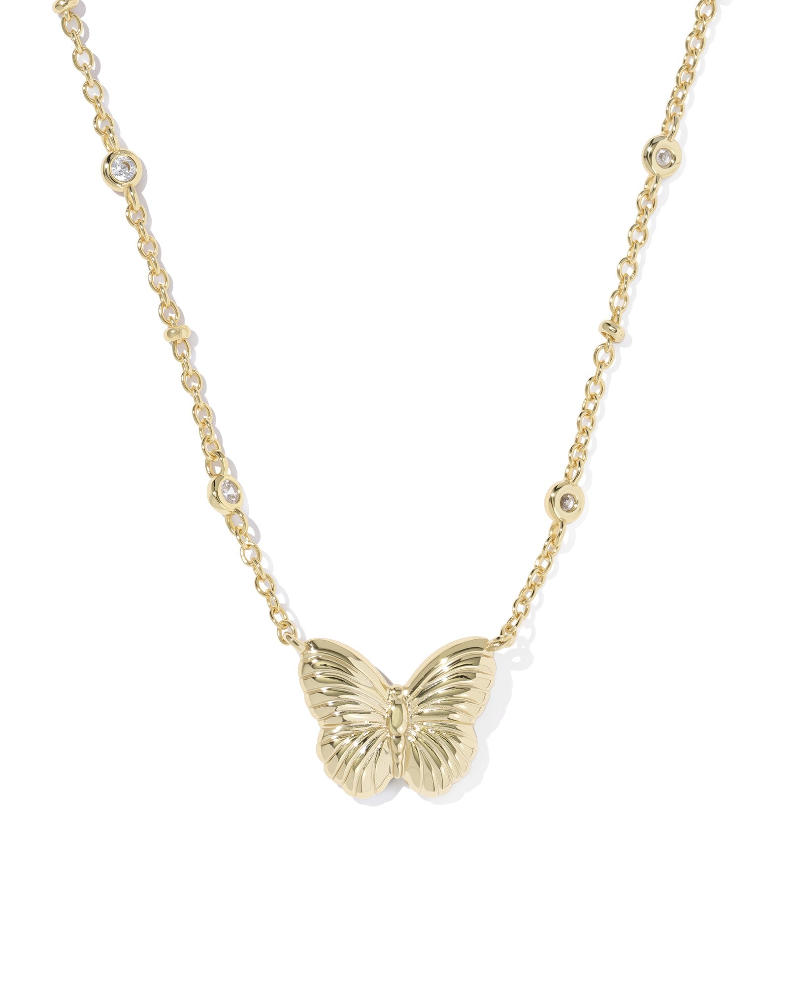 Kendra Scott Cailey Butterfly Short Pendant Necklace - Gold Pink Opalescent Resin