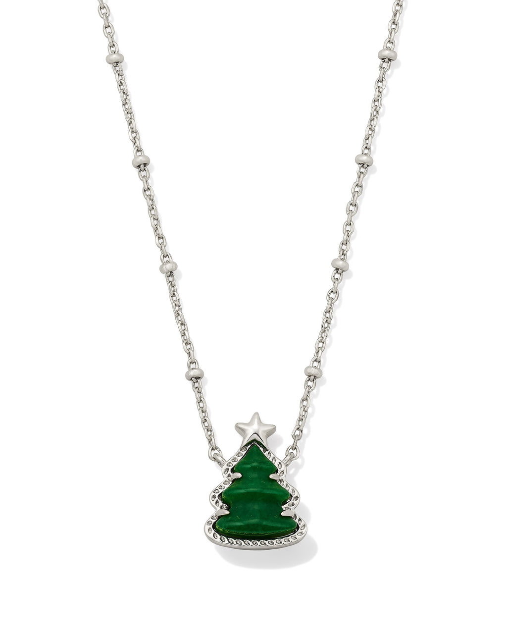 Kendra Scott Holiday Tree Short Pendant Necklace - Rhodium Green Quartzite