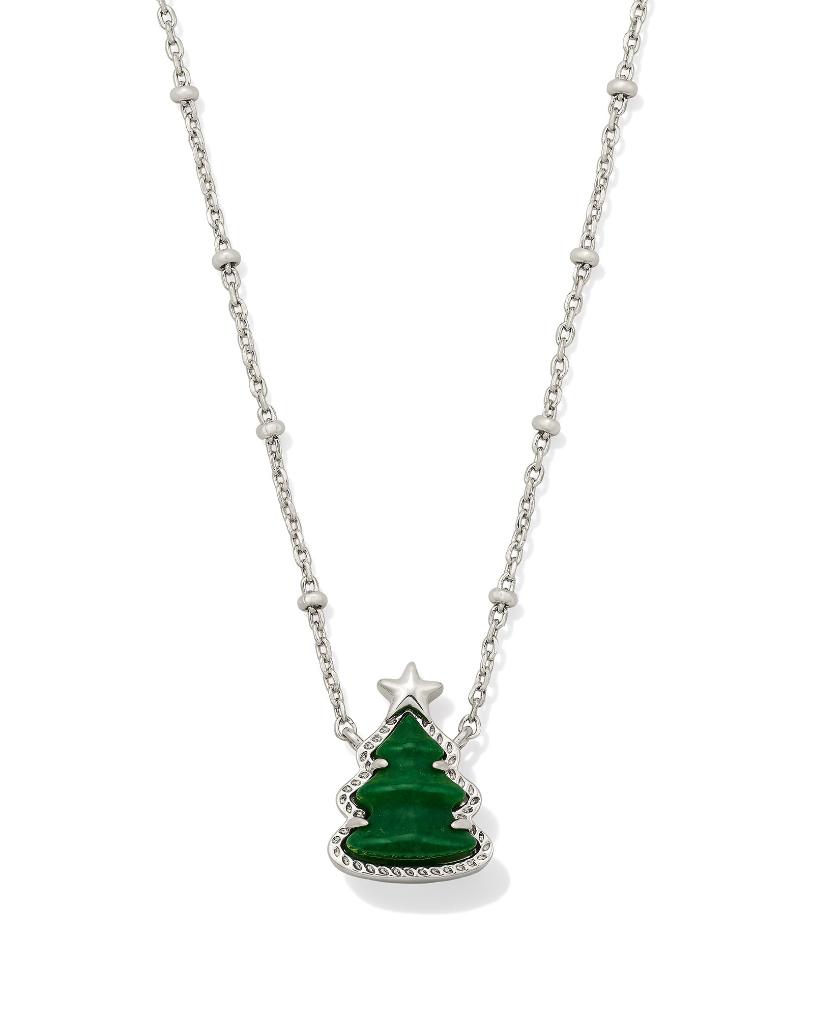 Kendra Scott Holiday Tree Short Pendant Necklace - Rhodium Green Quartzite
