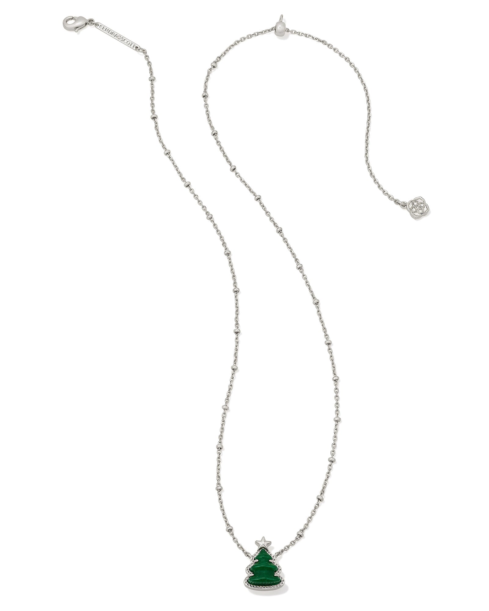 Kendra Scott Holiday Tree Short Pendant Necklace - Rhodium Green Quartzite