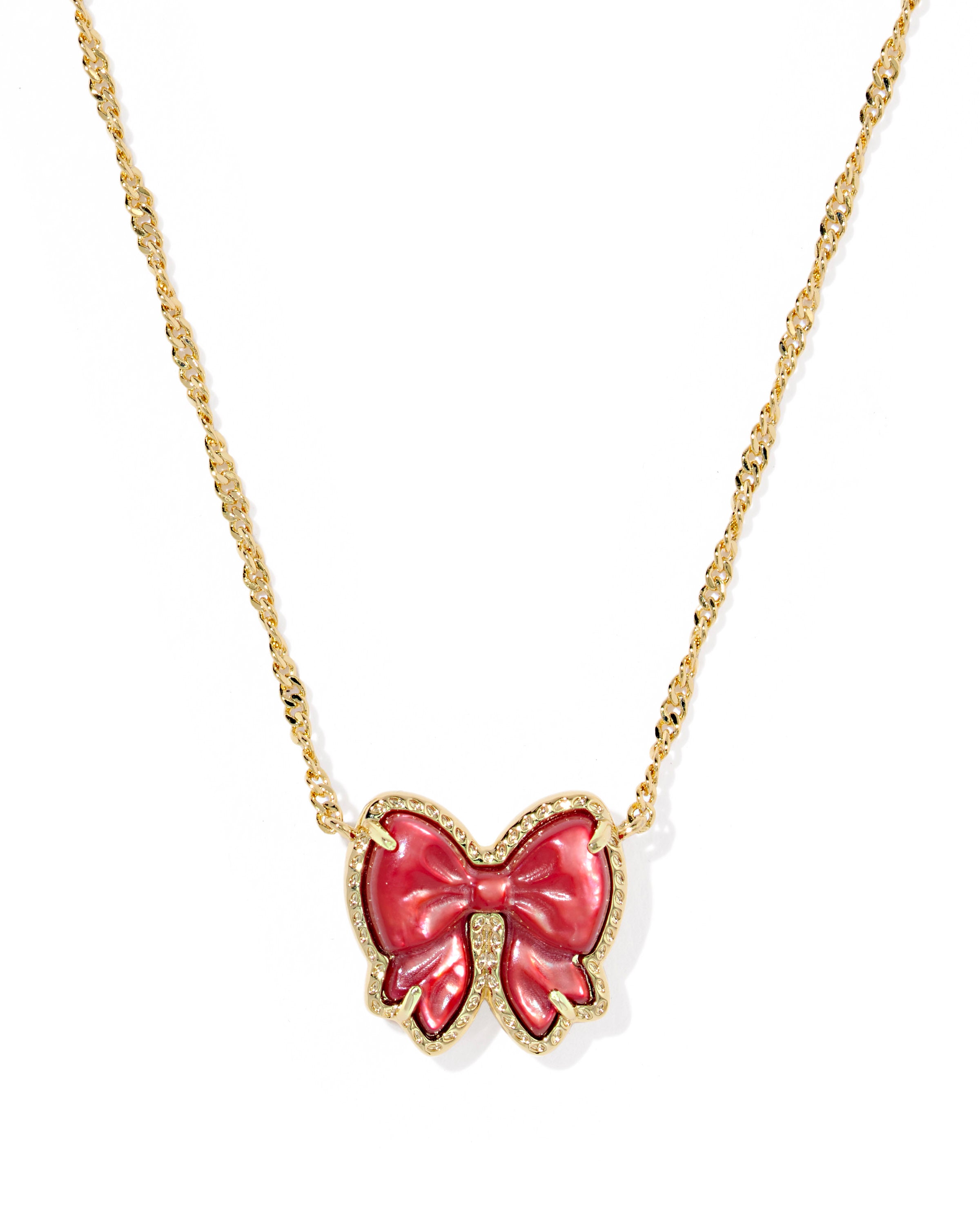 Kendra Scott Haley Bow Short Pendant Necklace - Gold Scarlet Red Mother Of Pearl