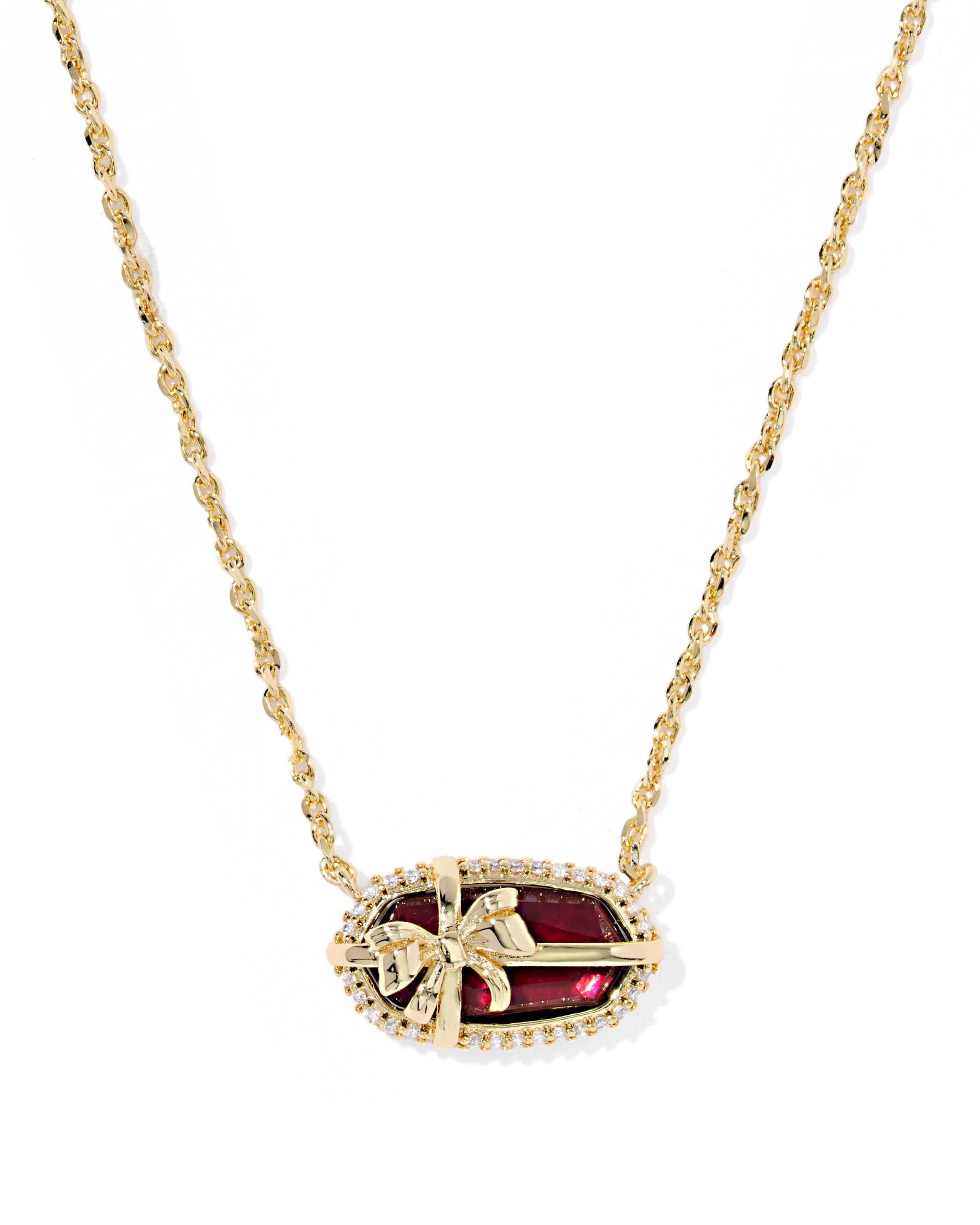 Kendra Scott Elisa Bow Short Pendant Necklace - Gold Dark Burgundy Illusion
