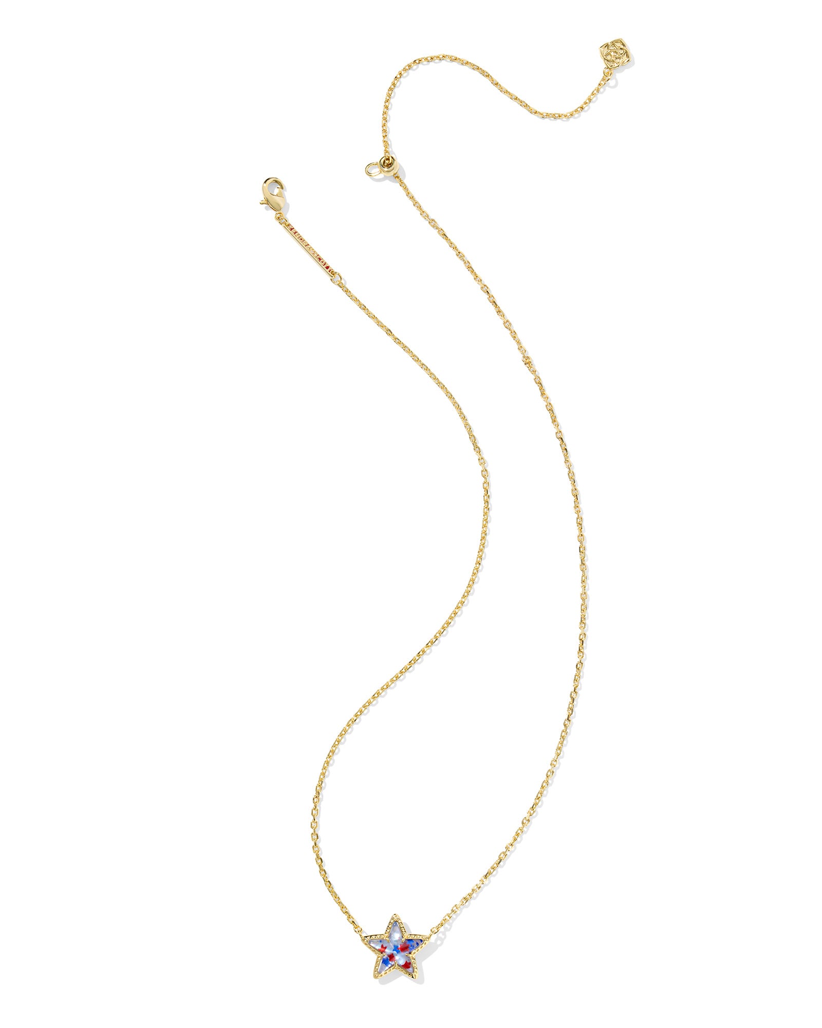 Kendra Scott Cassidy Short Pendant Necklace - Gold Red White Blue Star Illusion