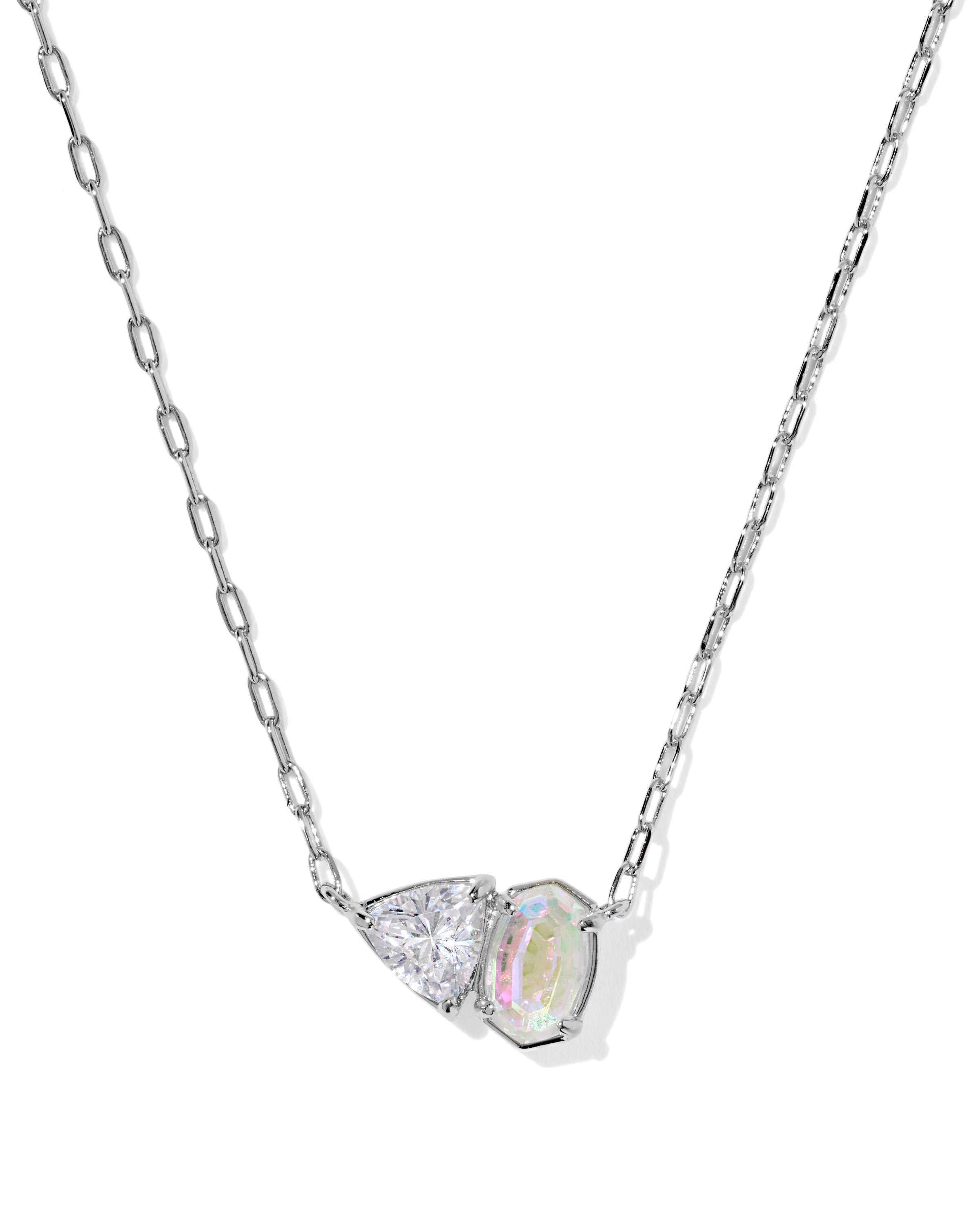 Kendra Scott Tatum Short Pendant Necklace - Silver White CZ Mix