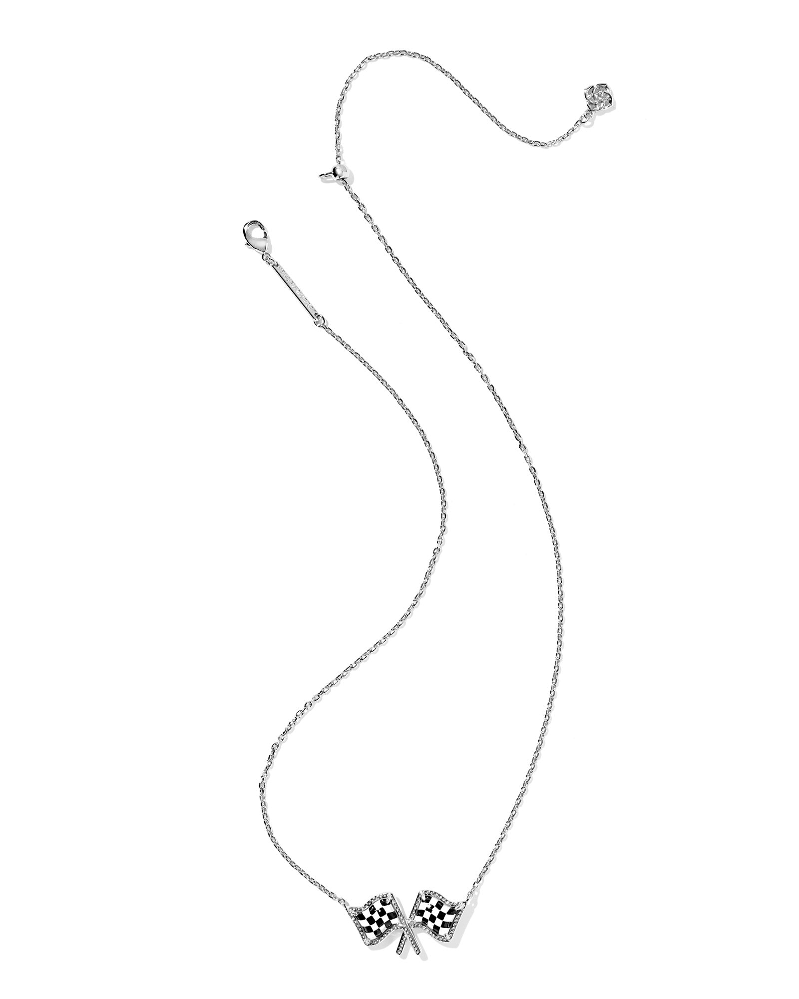 Kendra Scott Softball Checkered Flag Short Pendant Necklace - Silver White Mother Of Pearl