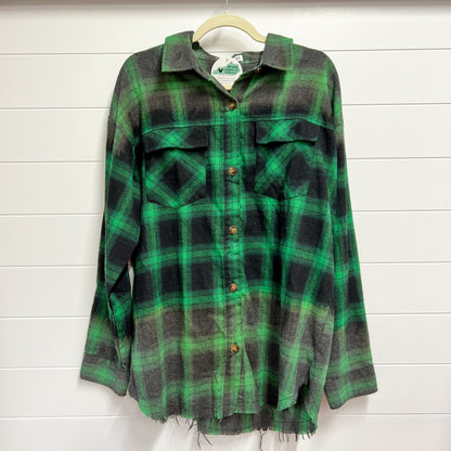 Faded Green Plaid Distressed Flannel