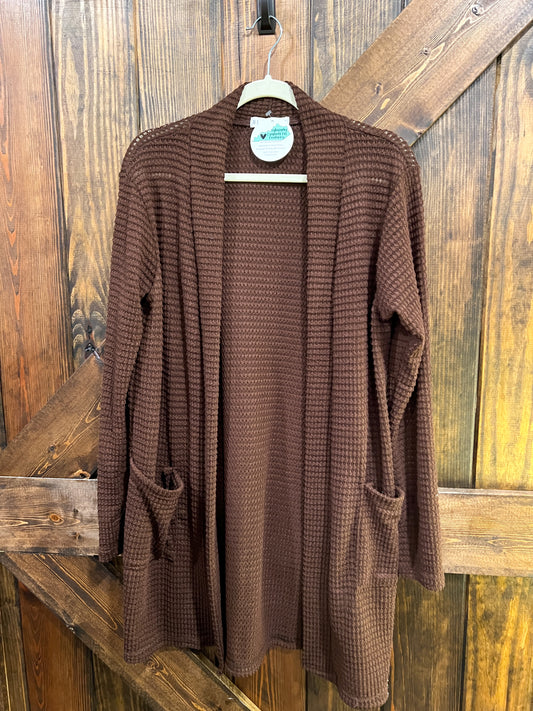 Brown Thin Waffle Cardigan - FINAL SALE