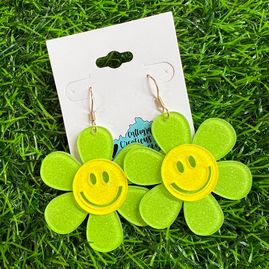 Green • Hippie Flower Earrings