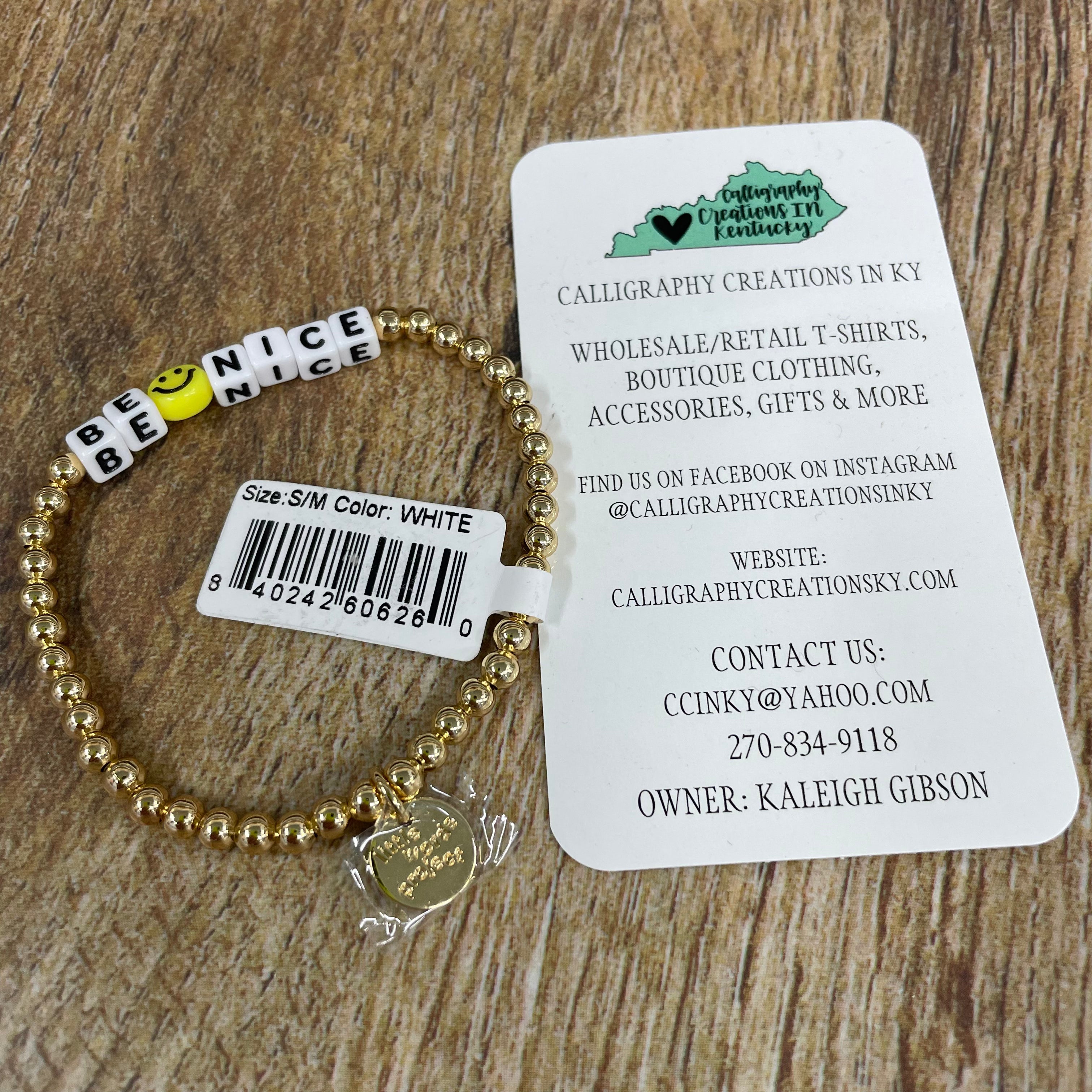 Be Nice/ Gold Plated Little Words Project Beaded Bracelet