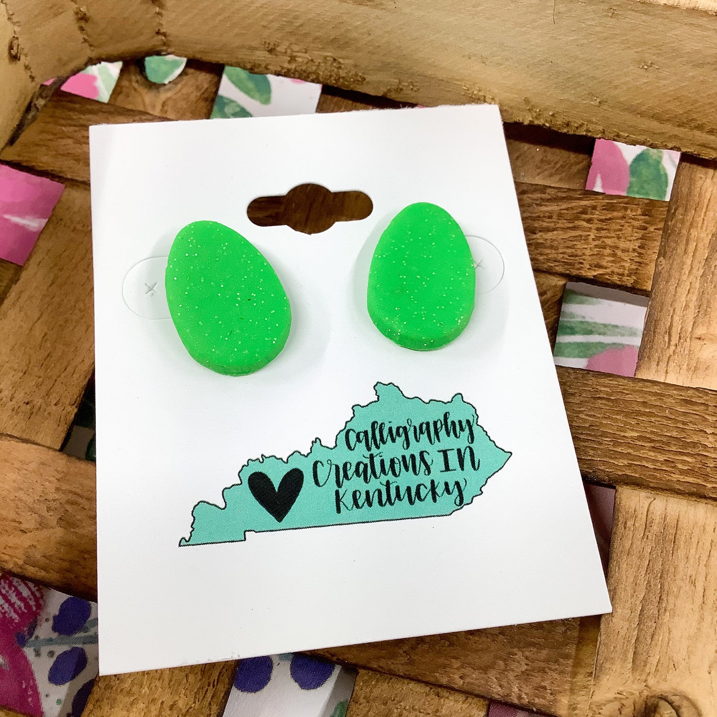 Shimmer Lime Egg Clay Studs