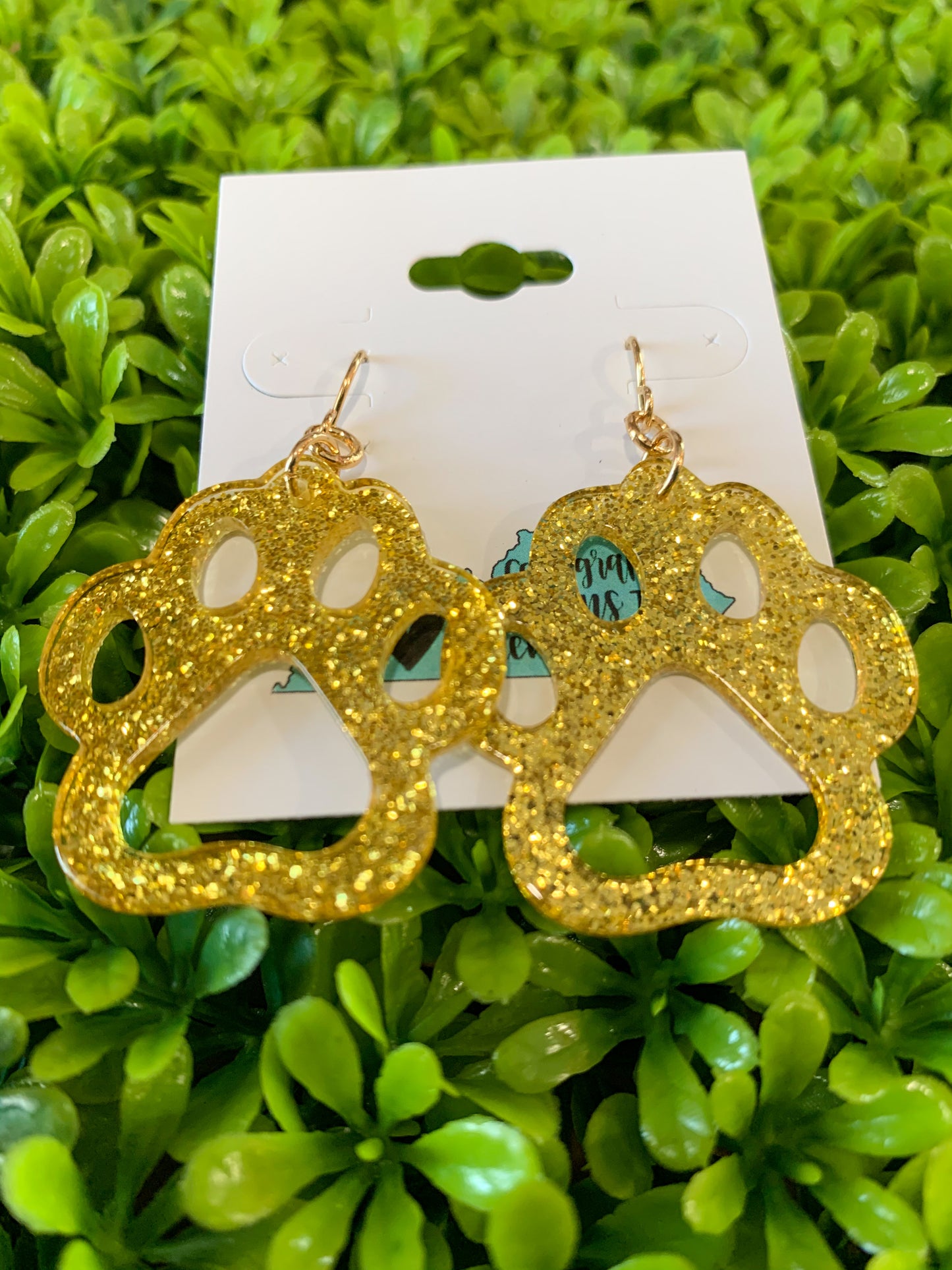 Gold Glitter Paw Earrings