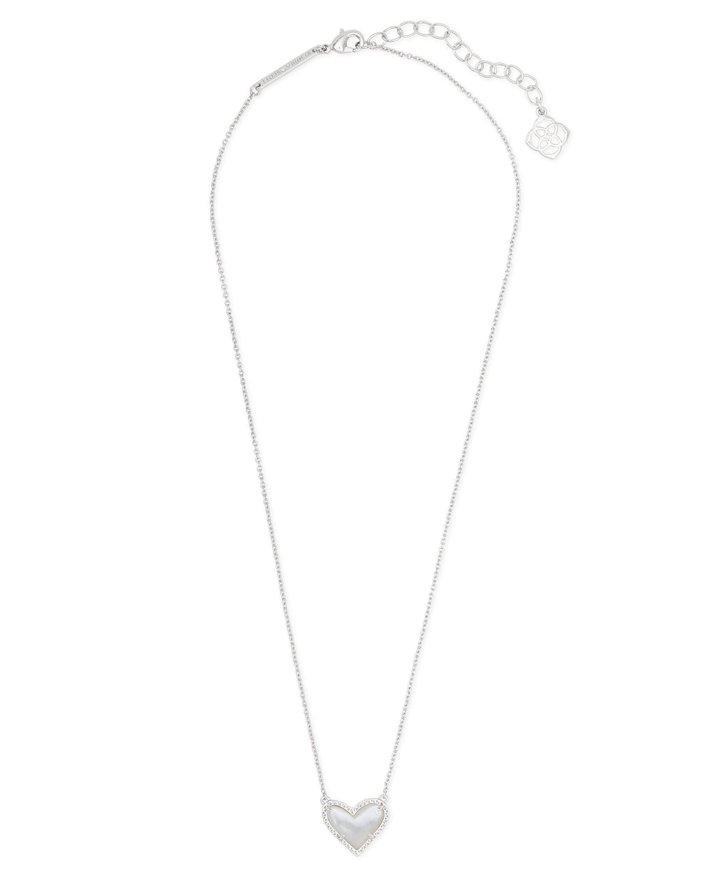 Kendra Scott Ari Heart Pendant Necklace - Rhodium Ivory Mother Of Pearl