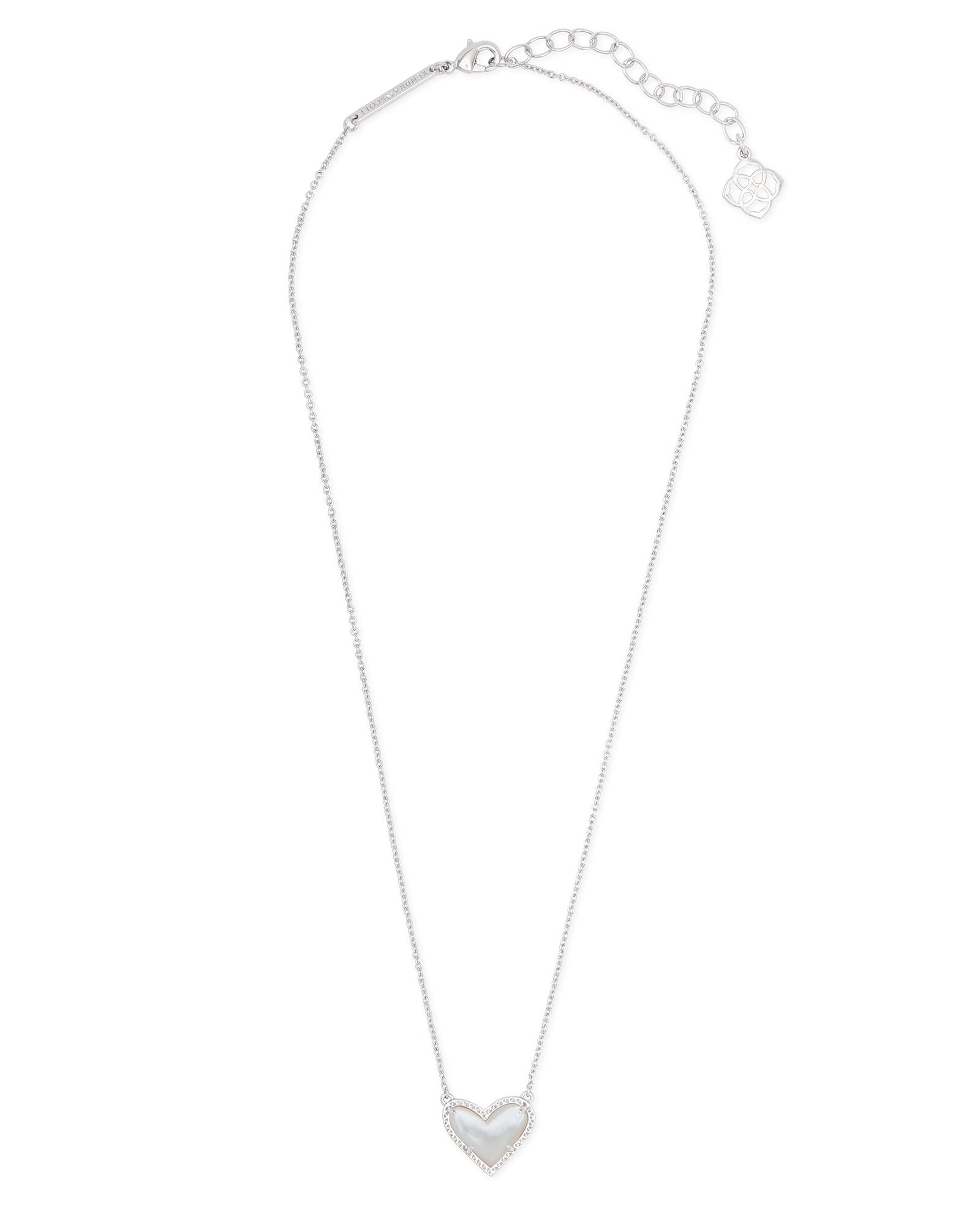 Kendra Scott Ari Heart Pendant Necklace - Rhodium Ivory Mother Of Pearl